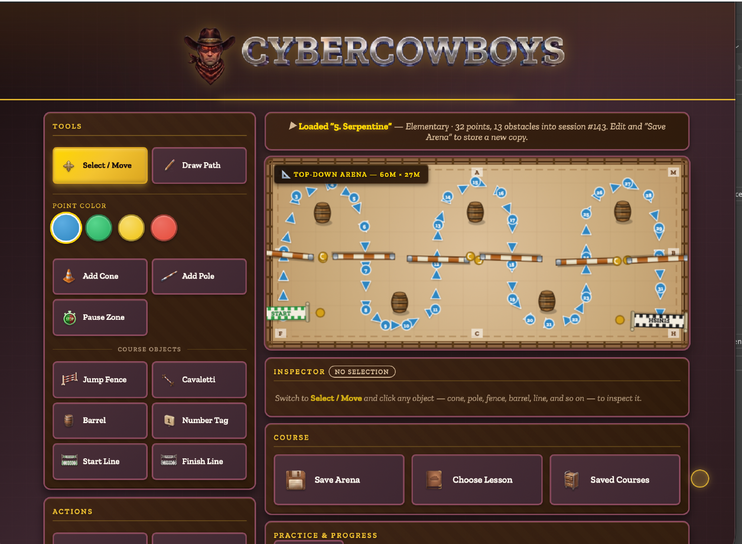The CyberCowboys web designer with the top-down arena editor